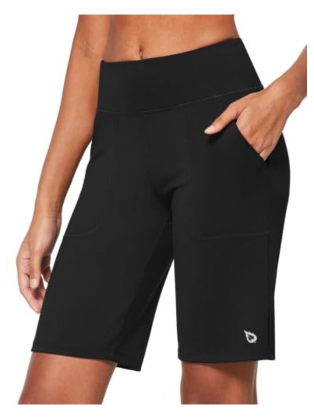 Bermuda Shorts Mid High-Waisted Pockets Stretch Moisture-Wicking Activewear